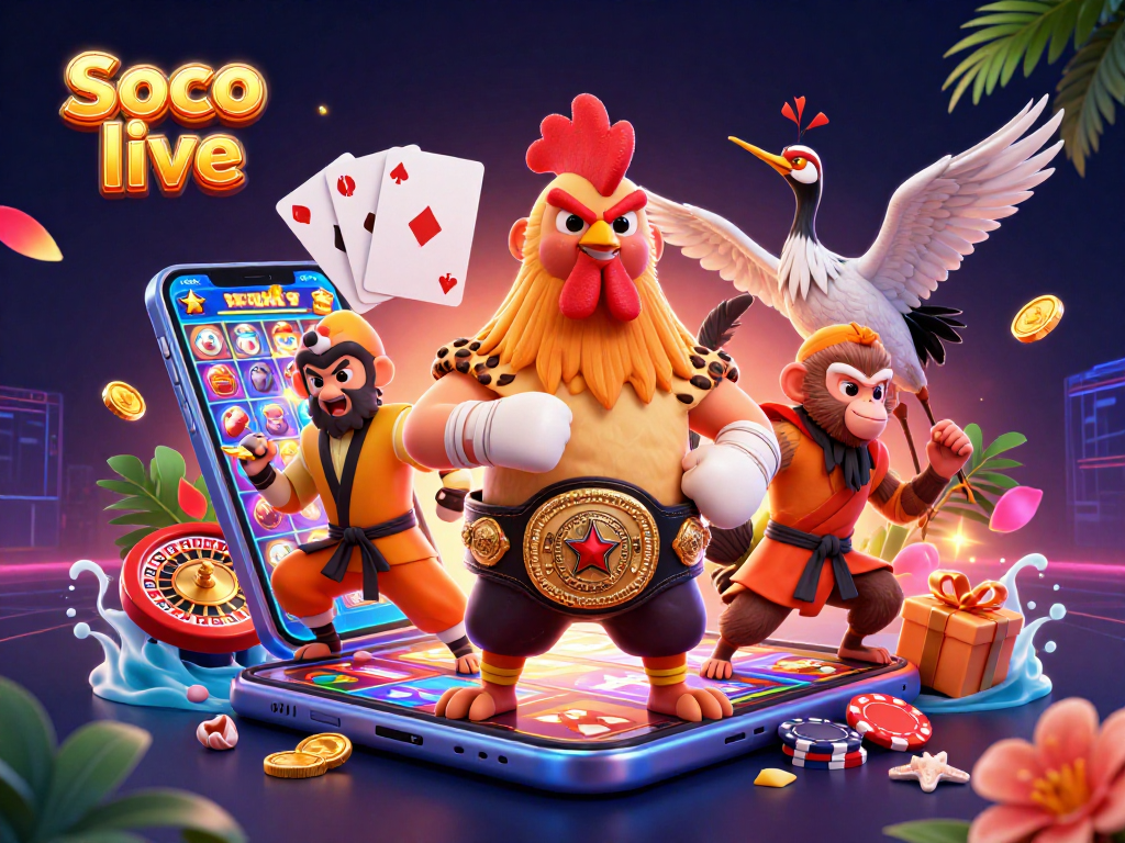 Experience the thrill of Soco live with vibrant casino characters and games lighting up the scene.