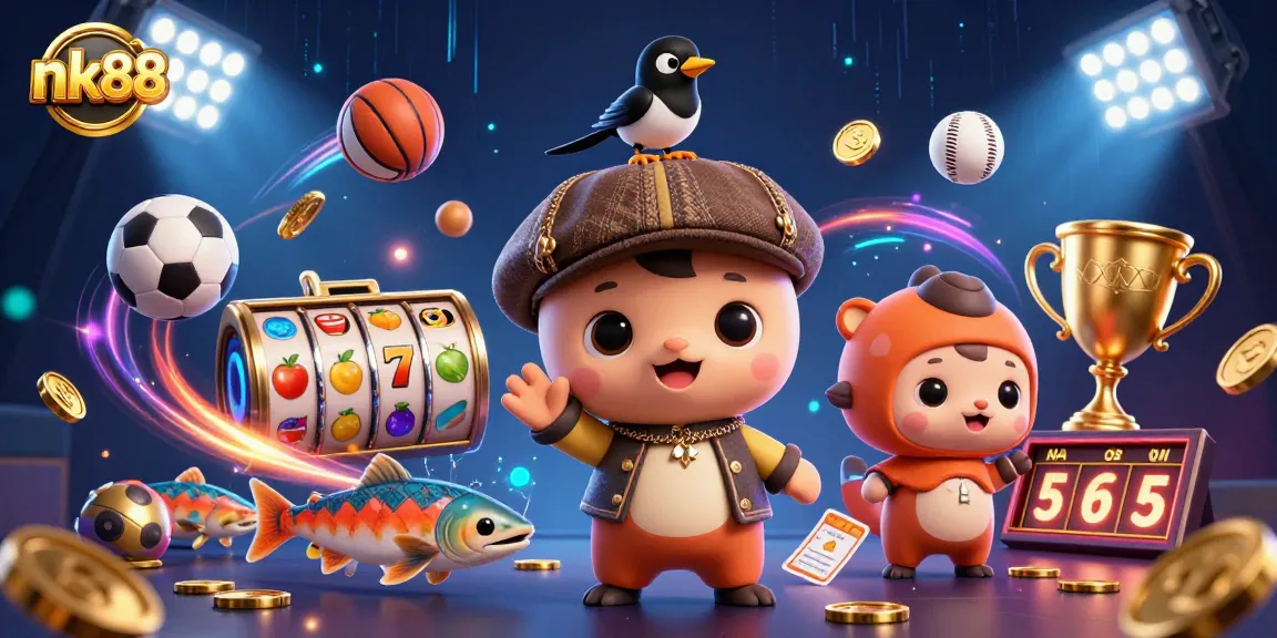 Experience nk88 thrills with Nessie and friends amid vibrant slot reels.