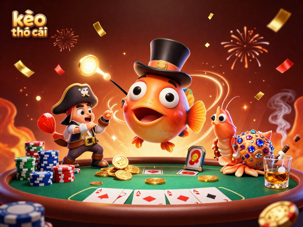 Engage with kèo nhà cái interactive scene featuring 3D cartoon characters and dynamic poker elements.