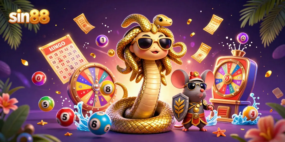 Engage with sin88 through colorful lottery balls and Medusa's playful charm in this casino illustration.