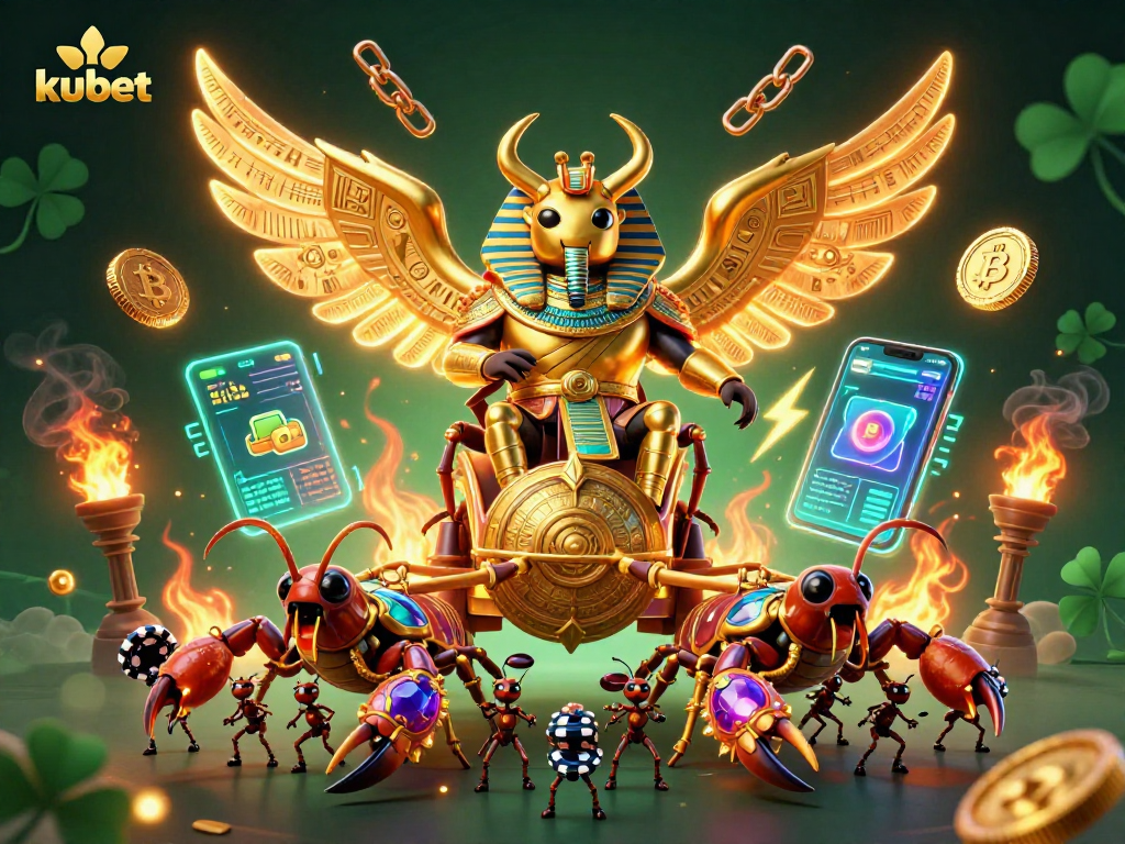 Play and win at kubet with this vibrant 3D illustration showcasing dynamic casino elements and characters.