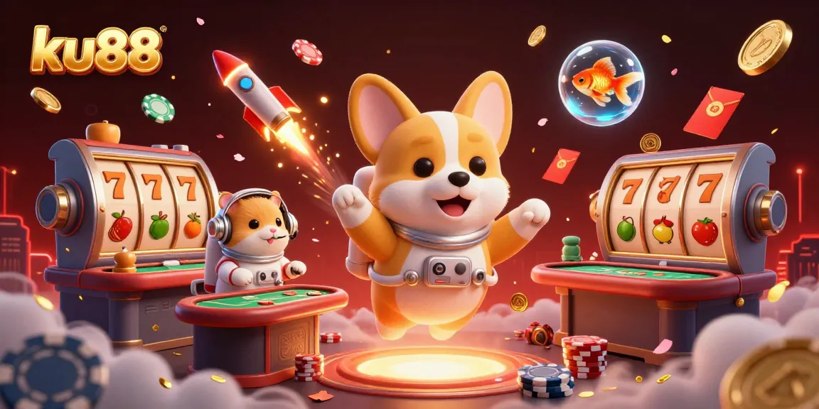 Engage with ku88's exciting slot casino experience featuring vibrant characters in a dynamic scene.