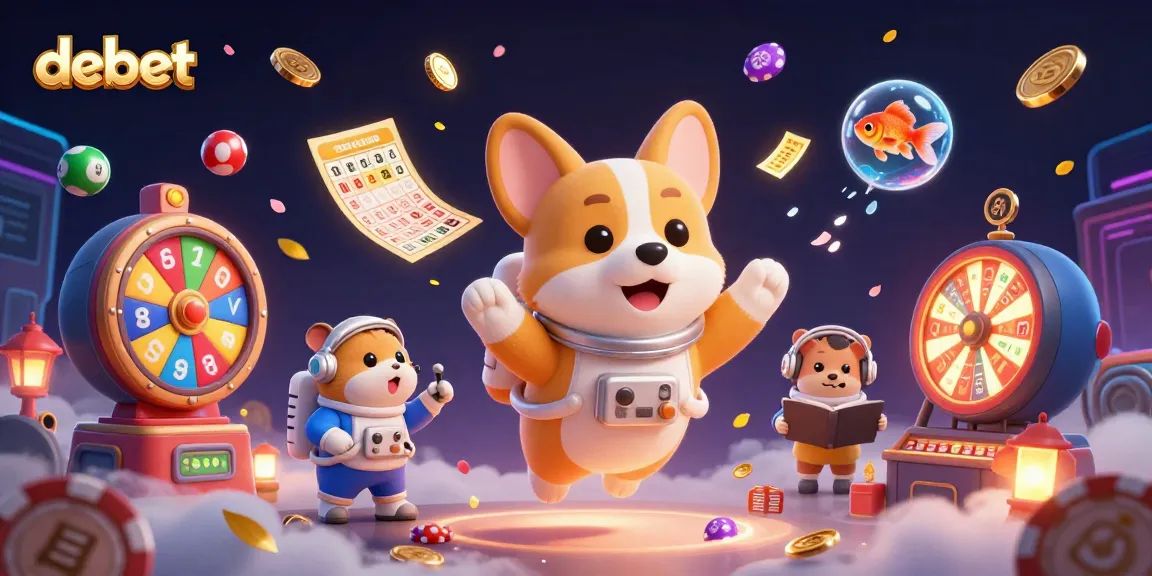 Engage in thrilling debet casino action with a vibrant, floating 3D illustration of a corgi, hamster, and goldfish.