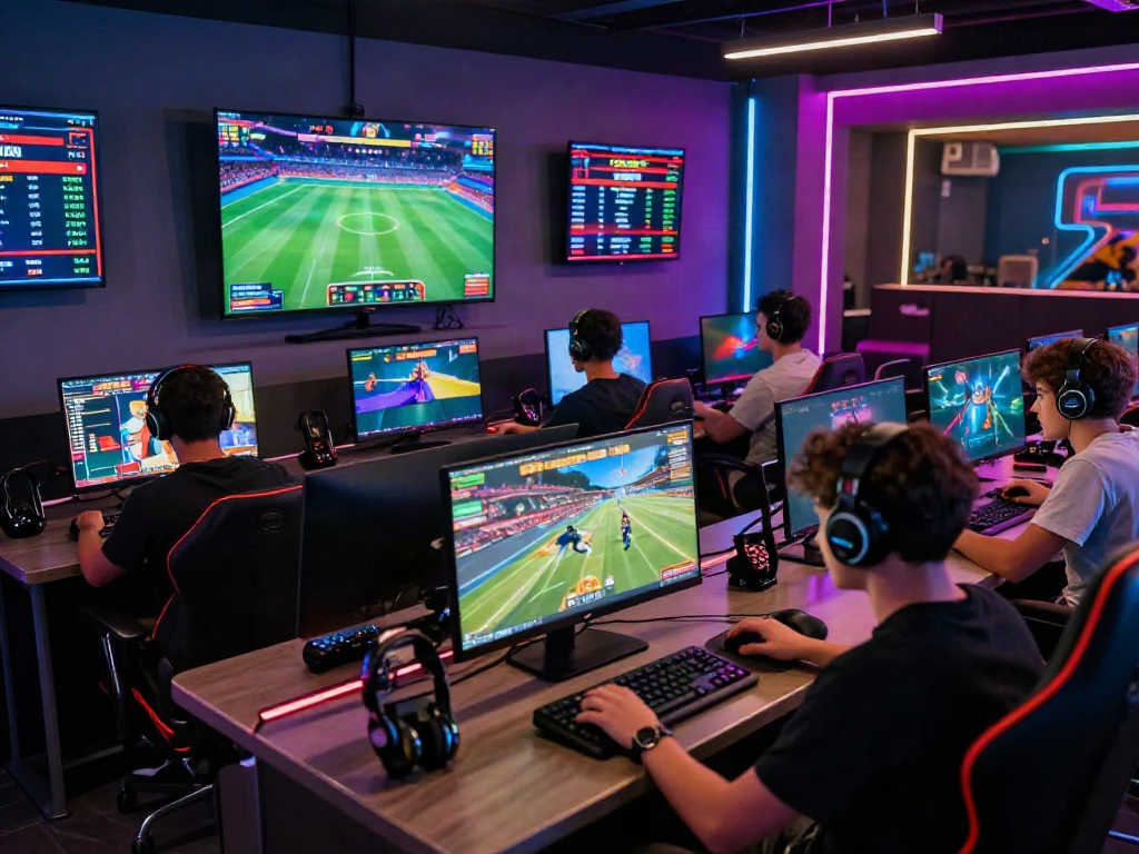 Engaging online gaming environment at https://playsv88.net/ with players enjoying diverse games in a modern lounge.
