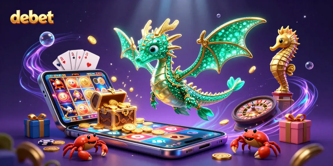 Engage with debet in this vibrant underwater-themed casino illustration showcasing a sea dragon and dynamic game elements.