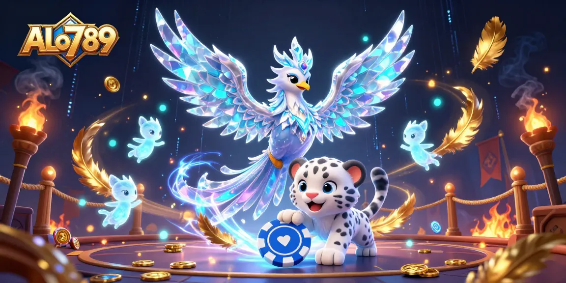 Experience the excitement of ALo789 as the ice phoenix and snow leopard cub engage in dynamic gambling action.