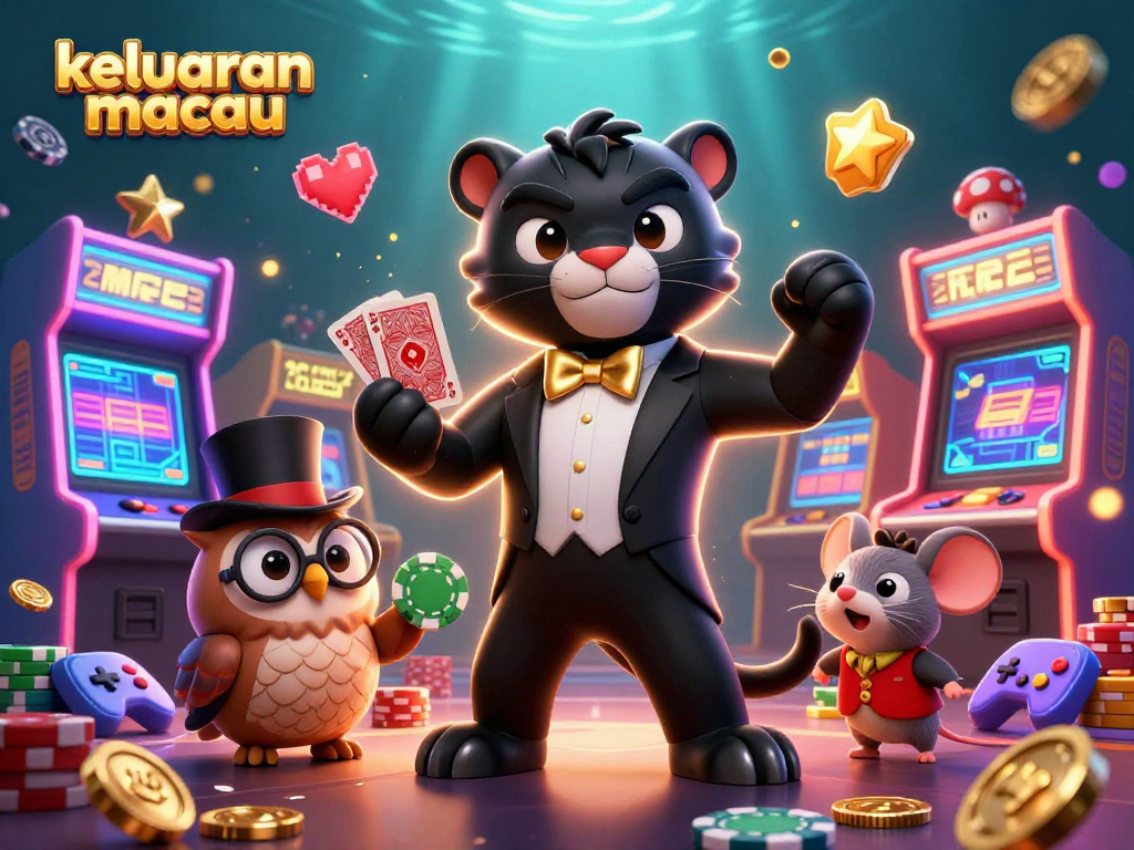 Engage with keluaran macau through a vibrant casino scene featuring a panther dealer and charming characters.