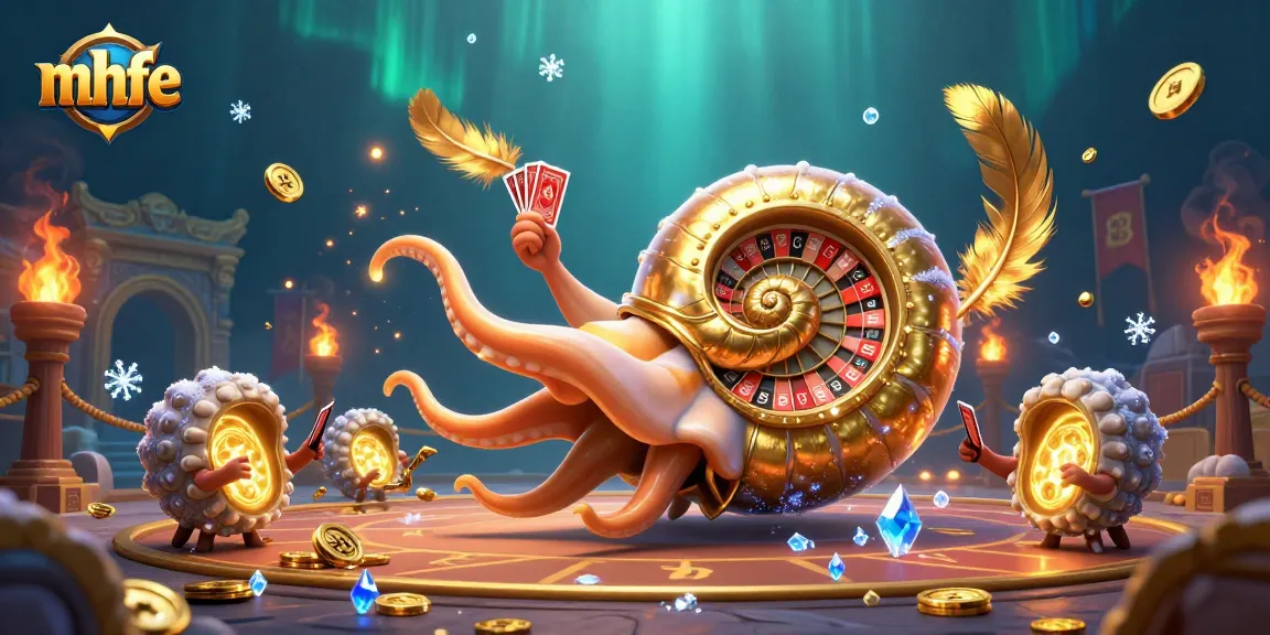 Engage with mhfe's extravagant 3D fantasy casino scene featuring a nautilus roulette wheel and glowing ammonite companions.