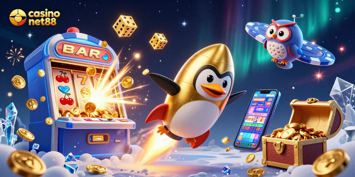 Experience thrilling fun at casino net88 with a golden penguin blasting past a jackpot explosion!