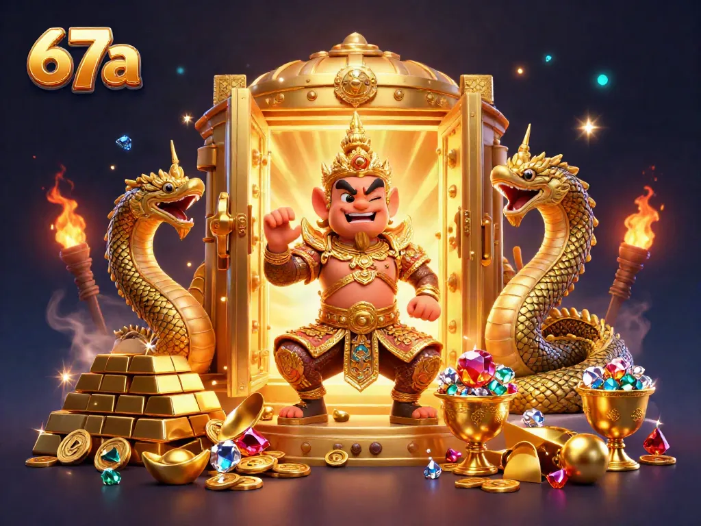 Experience thrilling wins at 67a with sparkling gems and golden treasures in this casino illustration.