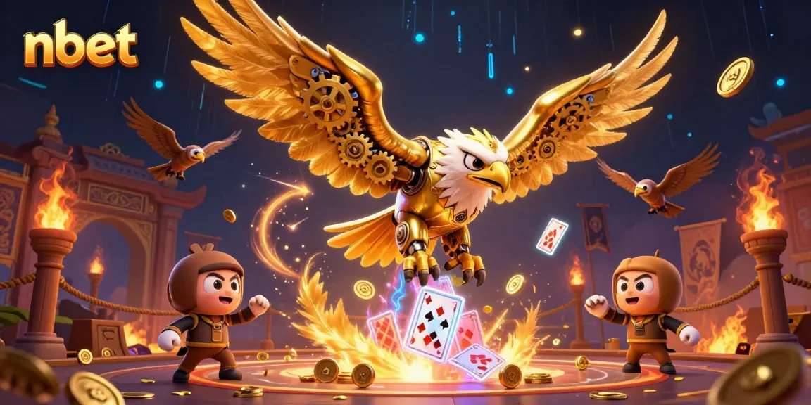 nbet showcases thrilling casino action with a dynamic illustration of a cybernetic eagle amidst vibrant casino elements.