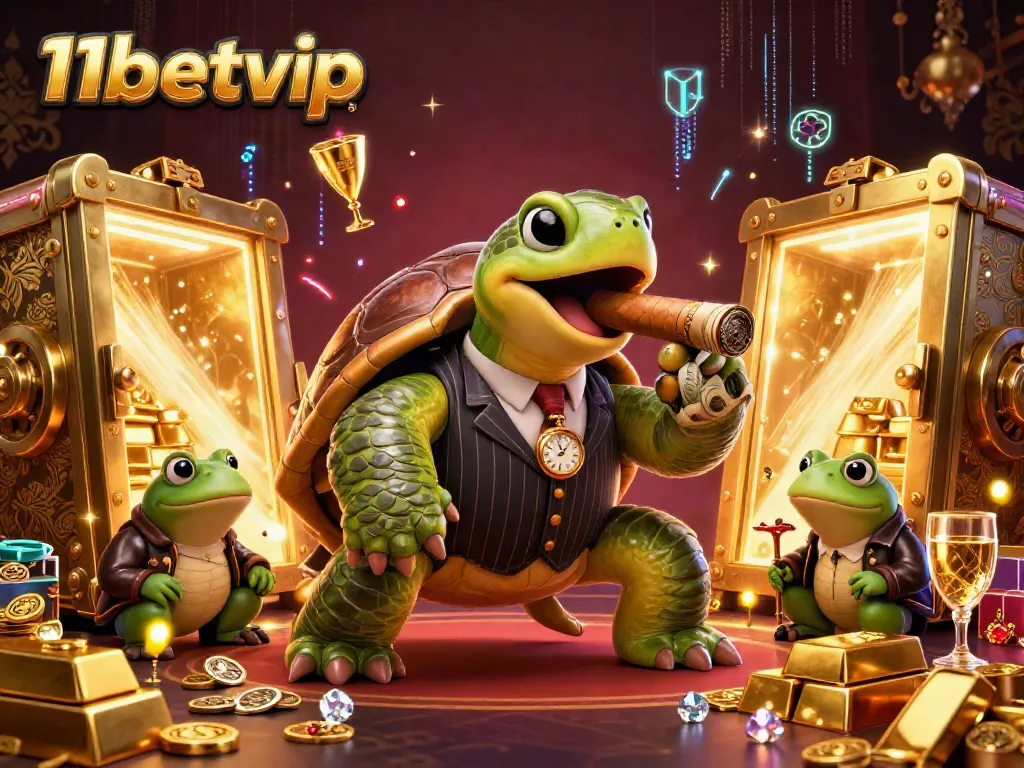 Engage with 11betvip's vibrant casino world, featuring a snapping turtle mobster, gold treasures, and dynamic energy.