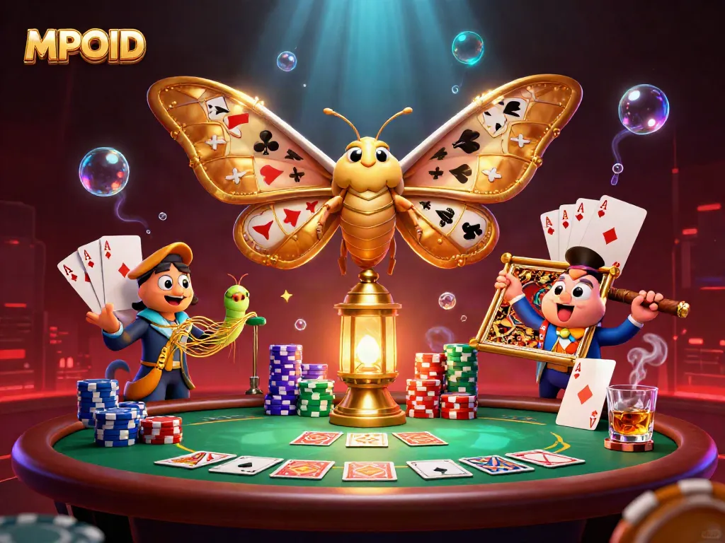 MPOID entices players with vibrant 3D casino imagery, showcasing poker elements and dynamic gameplay.