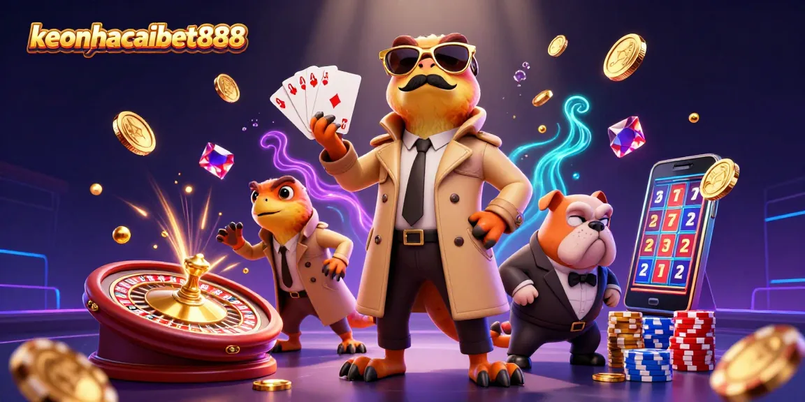 Experience keonhacaibet888 with dynamic raptors and casino vibes in a vibrant illustration.