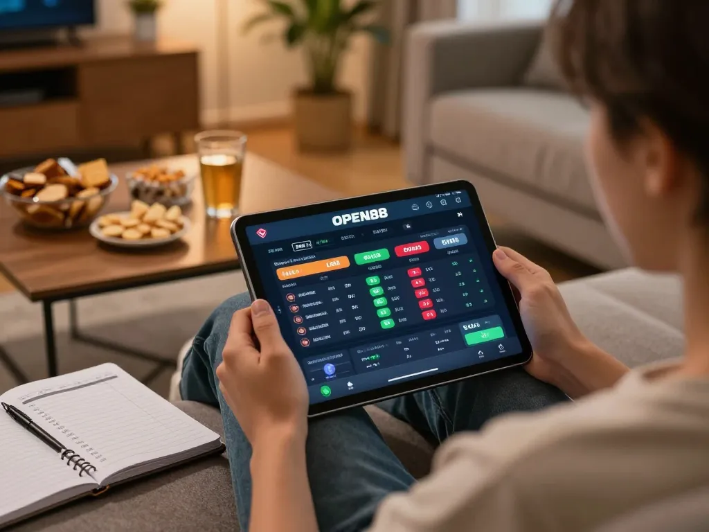 Engaging with the Nhà cái OPEN88 sports betting app at home for a strategic gaming experience.