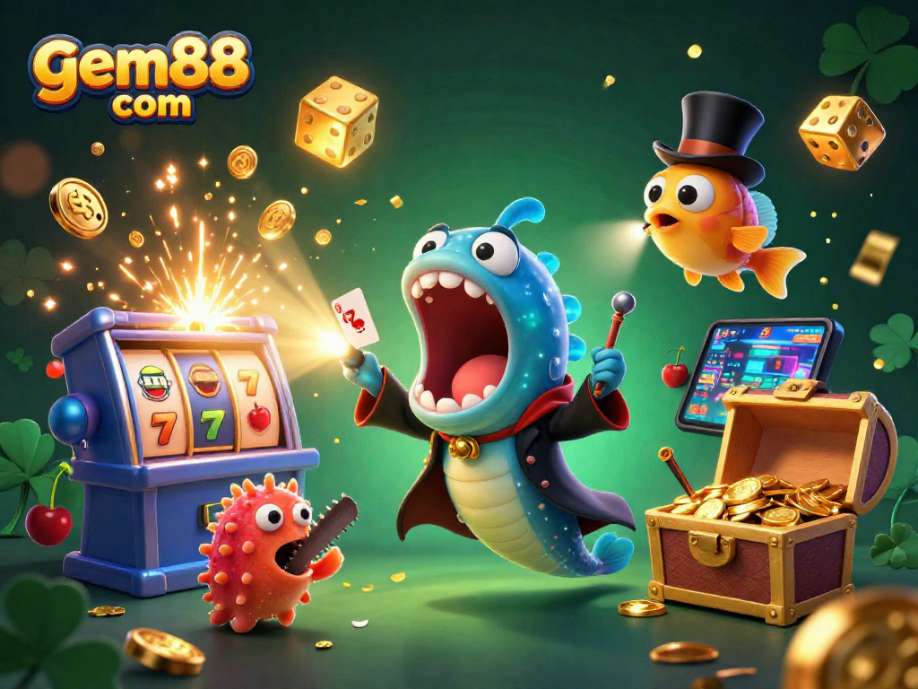 Experience thrilling luck with gem88 com in this vibrant casino scene featuring unique sea creatures.
