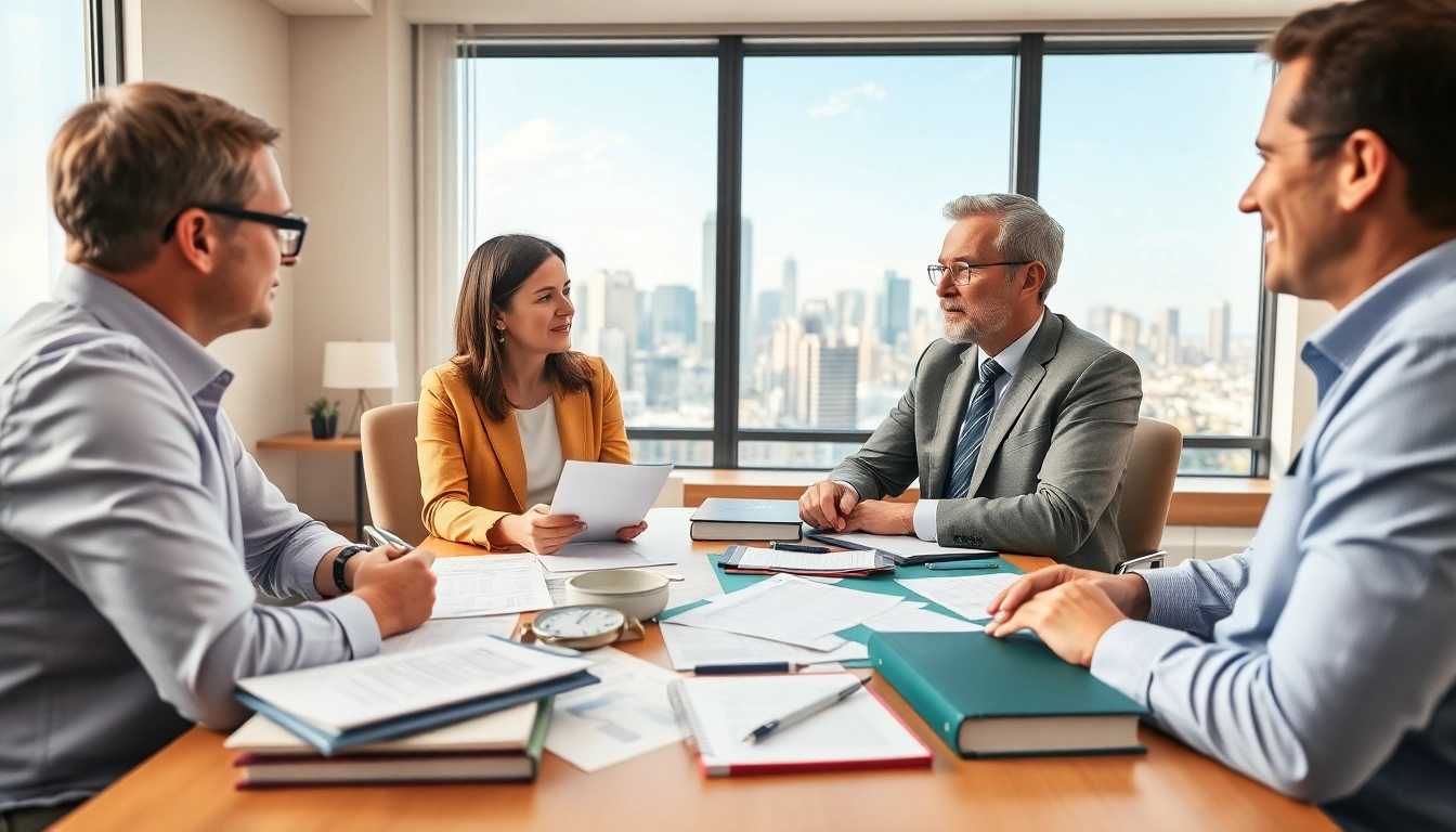 Estate Planning consultation in a modern office with professional planner assisting clients.