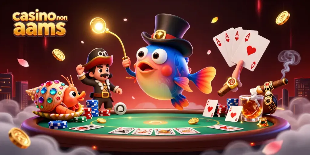 Giocando ai casino non AAMS con un pesce d'angolo in alto in un cilindro che attrae monete dorate.
