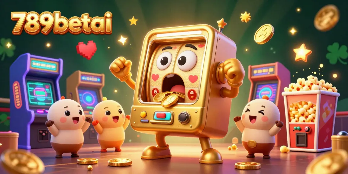 Engage with the thrilling gaming experience of 789betai featuring a golden slot machine bursting with coins.
