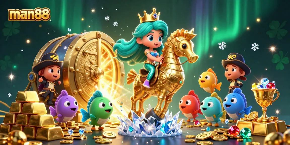 Experience the excitement of man88 with vibrant casino elements and a magical mermaid adventure.