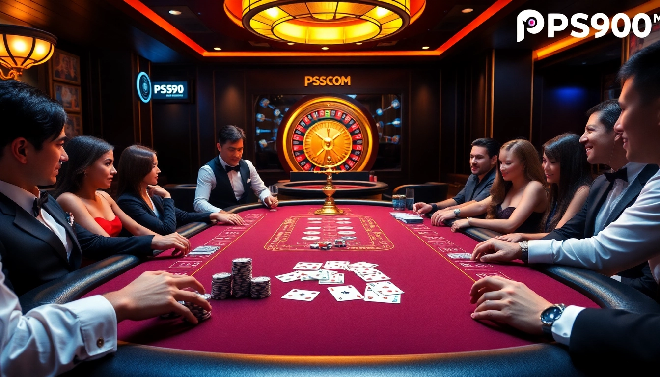 Engaged players enjoying a poker game at PS99 COM's luxurious casino.