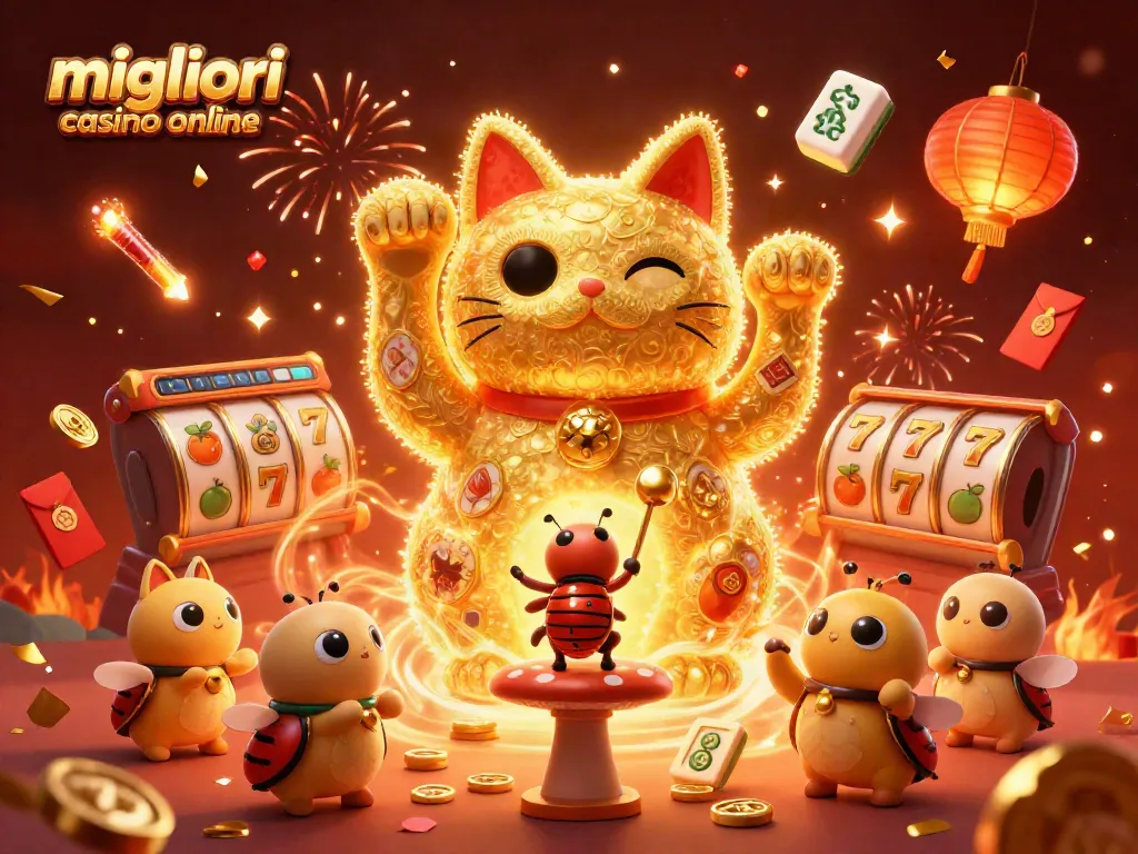 Scopri i migliori casino online con un'illustrazione animata di un gatto fortunato e simboli di gioco.