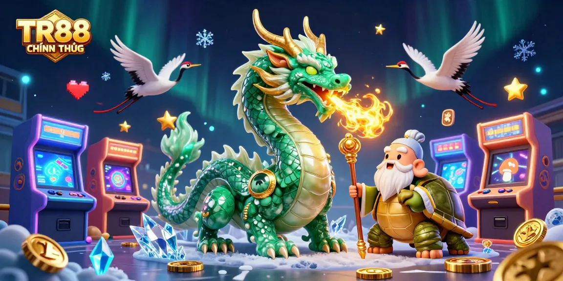 Experience TR88 CHÍNH THỨC with vibrant gaming elements and a dynamic dragon illustration.