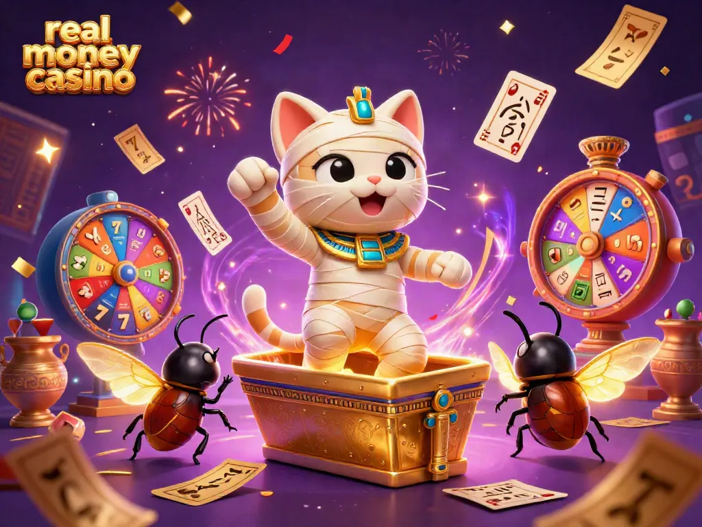 Experience the excitement of real money casino games with a vibrant scene showcasing vibrant characters and rich elements.