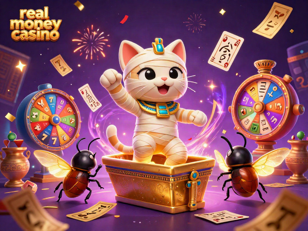 Experience the excitement of real money casino games with a vibrant scene showcasing vibrant characters and rich elements.