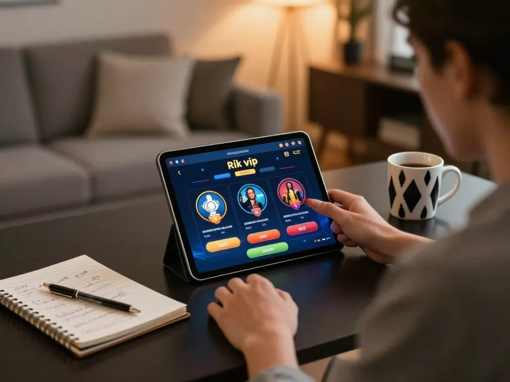 Engaged player using the rik vip app for online gambling, demonstrating a responsible gaming environment.