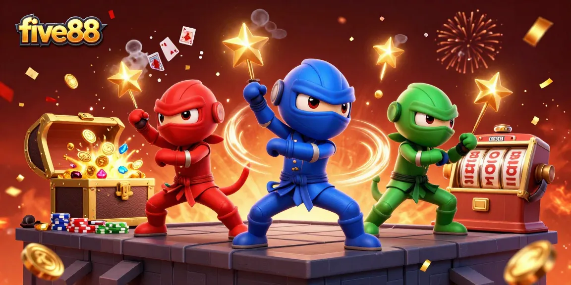 Experience five88's exciting casino atmosphere with colorful characters and dynamic gaming elements.