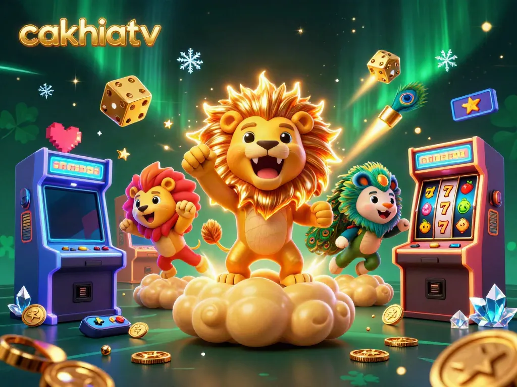 Cakhiatv brings excitement through vibrant 3D illustration of a roaring lion, golden dice, and casino elements.