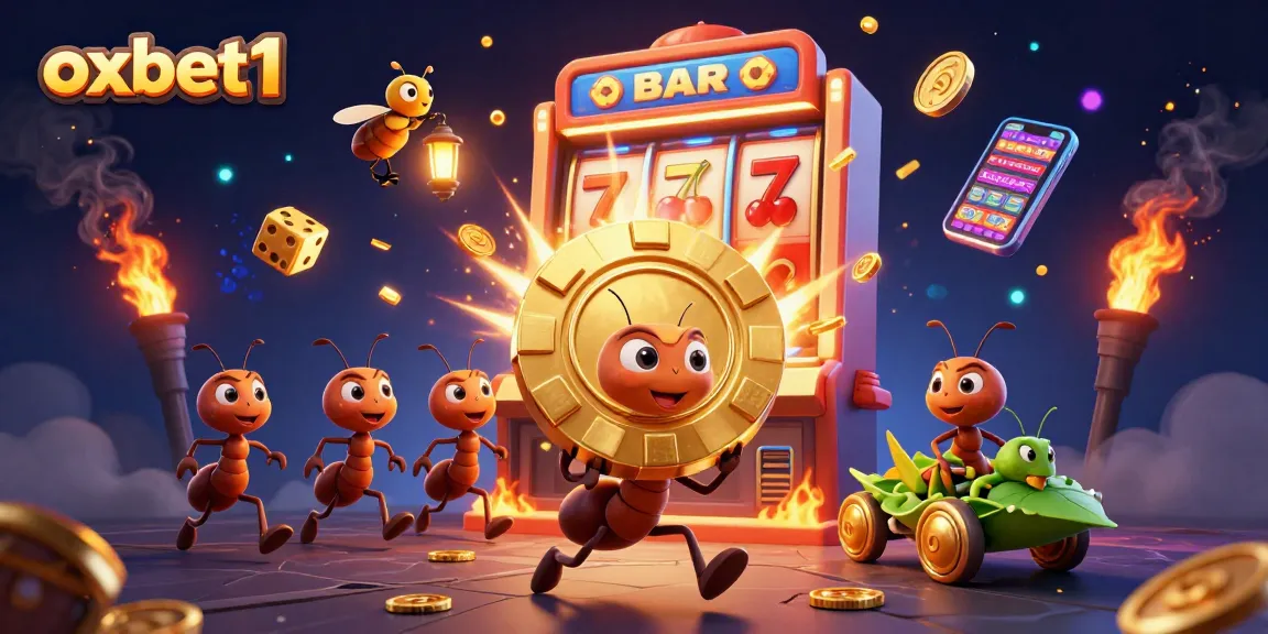 Experience the excitement of oxbet1 with an animated heist scene of ants carrying a giant poker chip.
