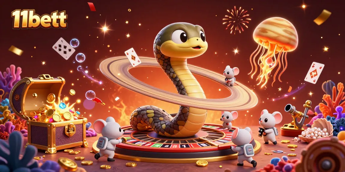 Experience thrilling bets at 11bett with colorful characters and casino elements in a vibrant scene.