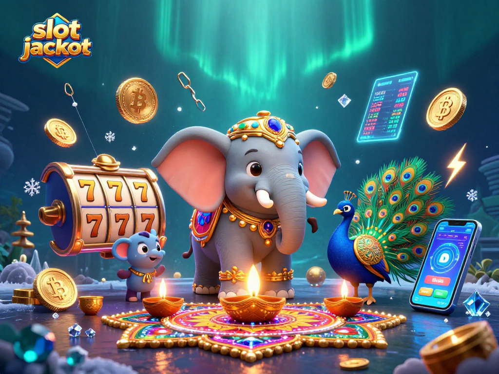 Spin the slot jackpot with vibrant 3D characters and dynamic gambling elements in an engaging illustration.