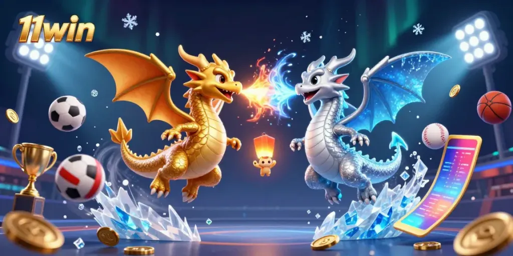 Experience thrilling wins with the dynamic scene of twin dragons representing 11win, symbolizing the balance of gaming excitement.