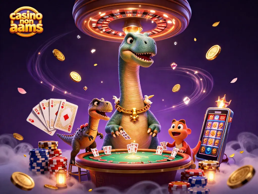 Giocando nei casino non AAMS con un brontosauro e un raptor che distribuisce carte.