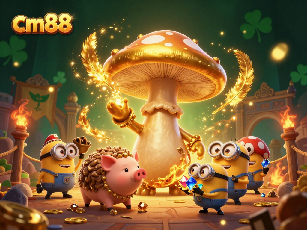 Engage in thrilling games at cm88 with golden creatures channeling luck in a vibrant casino