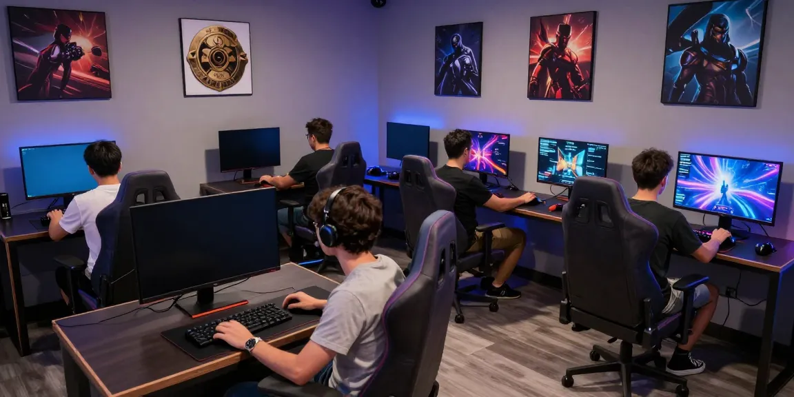 Men enjoying gaming in a vibrant, modern lounge at manclub.