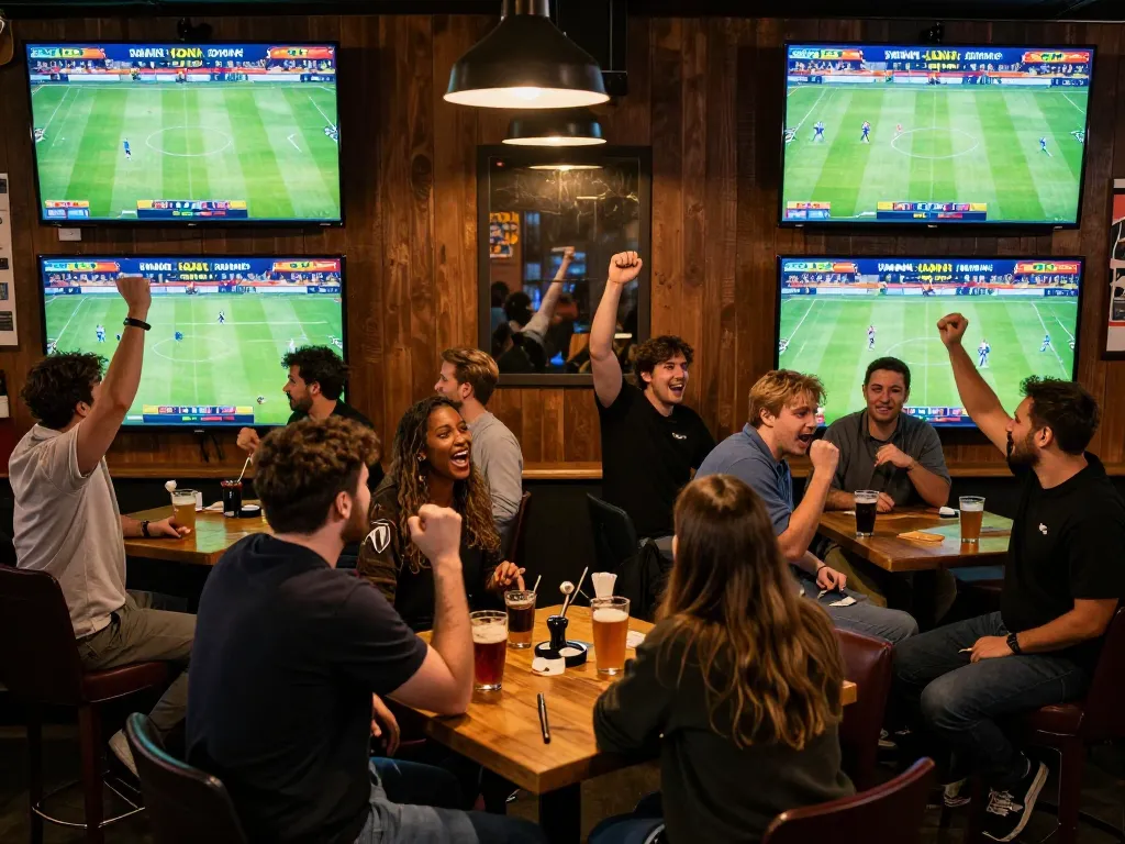 Xoilac sports fans engaging in live betting while watching matches on screens.