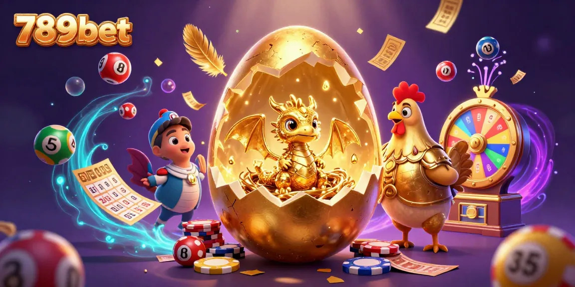 Engage with 789bet's vibrant lottery scene featuring a golden baby dragon amidst lively lottery elements.