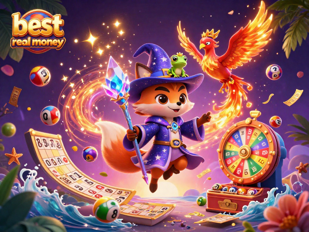Experience the thrill at the best real money casino with a magical scene featuring a wizard fox and a phoenix.
