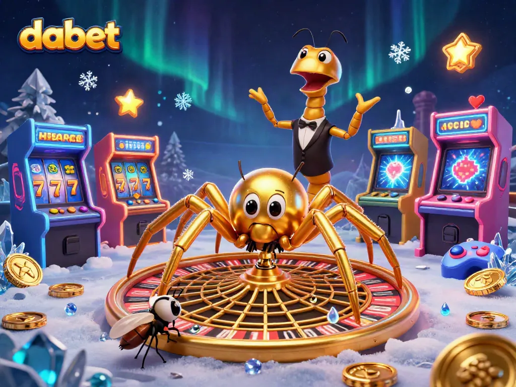 Bet on your luck with dabet featuring a golden spider web roulette and animated characters.