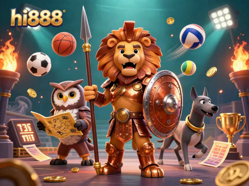 Experience thrilling sports betting action with hi888 featuring a bronze Spartan lion and dynamic game elements.