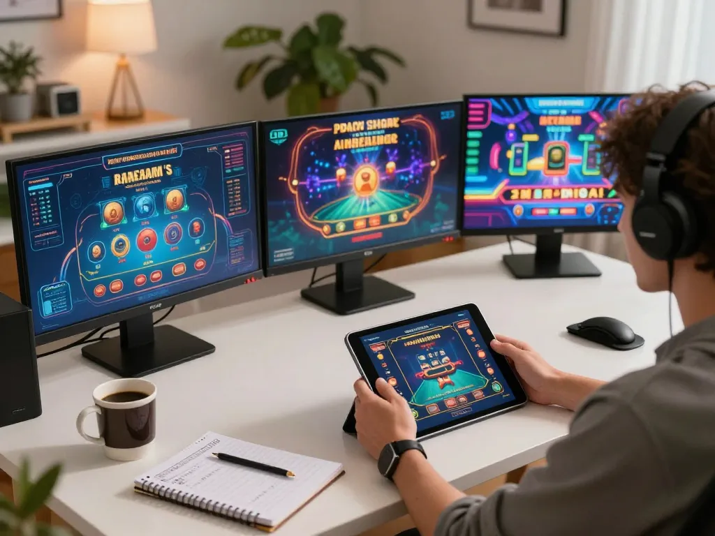 Playing rik vip online casino games on a tablet, showcasing strategic gameplay in a modern home setting.