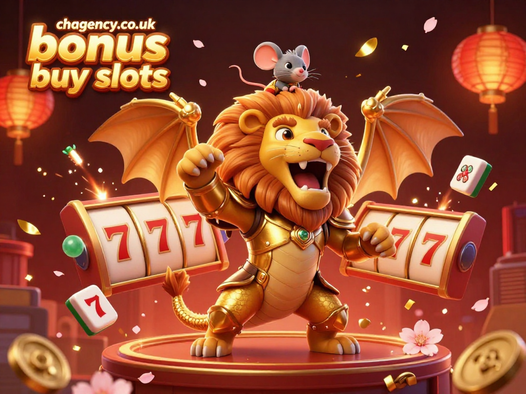 Engage with chagency.co.uk bonus buy slots featuring a golden chimera, mouse jockey, and vibrant casino elements.