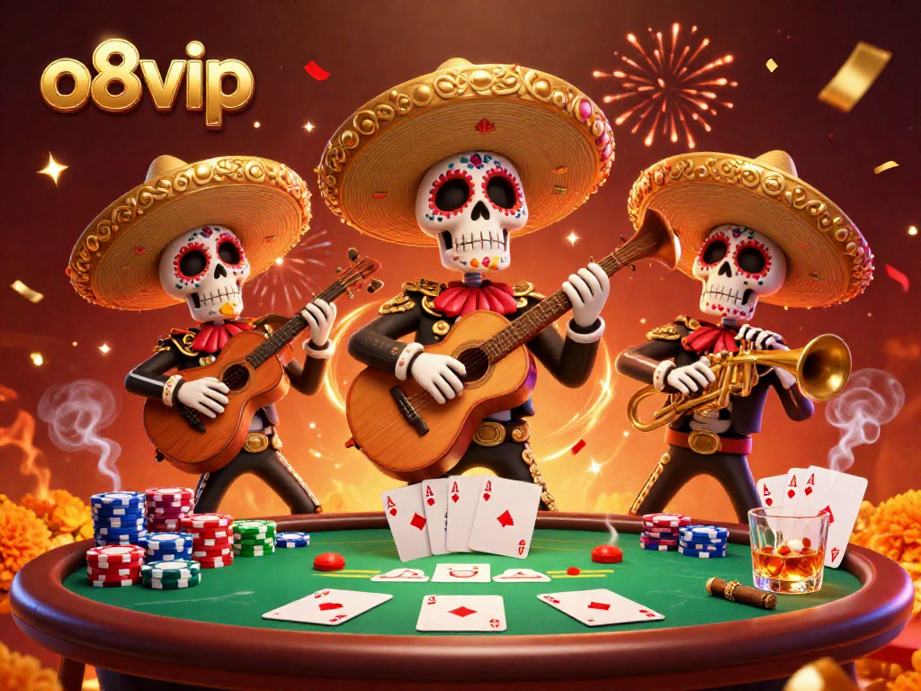 Experience thrilling poker action with o8vip's vibrant 3D mariachi scene full of game elements