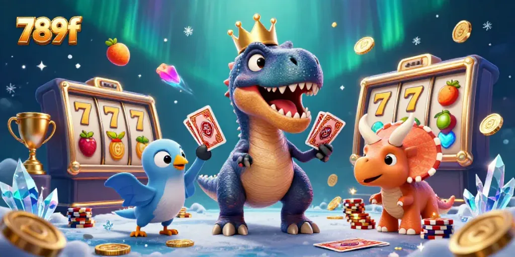 Engage in thrilling slot action with 789f's vibrant 3D casino scene featuring lucky symbols and fun characters.