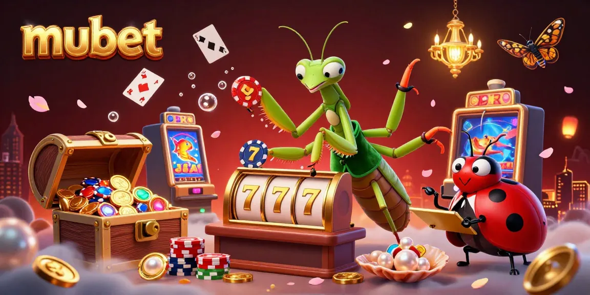 Experience the thrill of mubet with a vibrant 3D casino scene featuring cartoon characters and dynamic game elements.