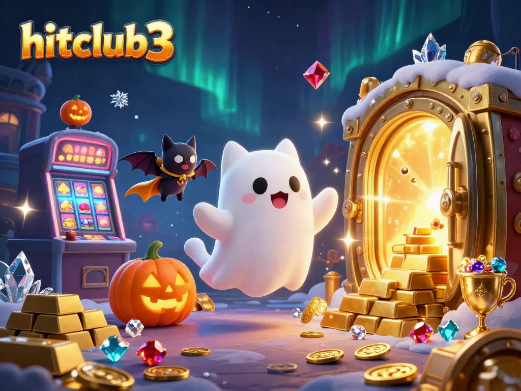 Experience the vibrant excitement of hitclub3 with glowing casino elements and playful characters.